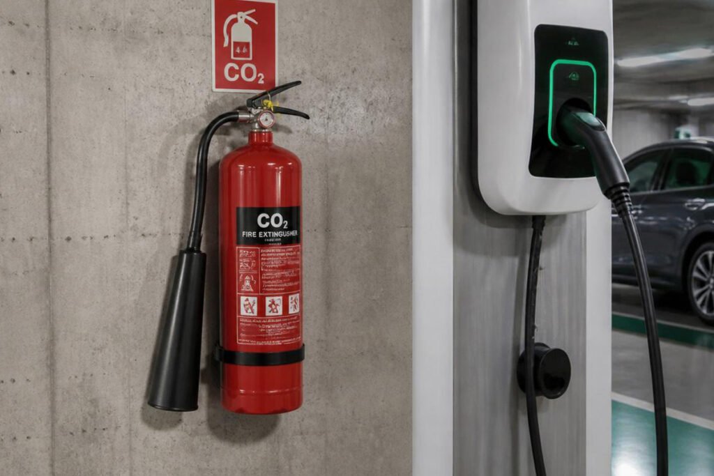 Amerex B260 CO2 unit near EV charging station