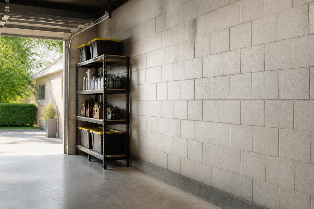 clean garage walls with fresh painted concrete block surface