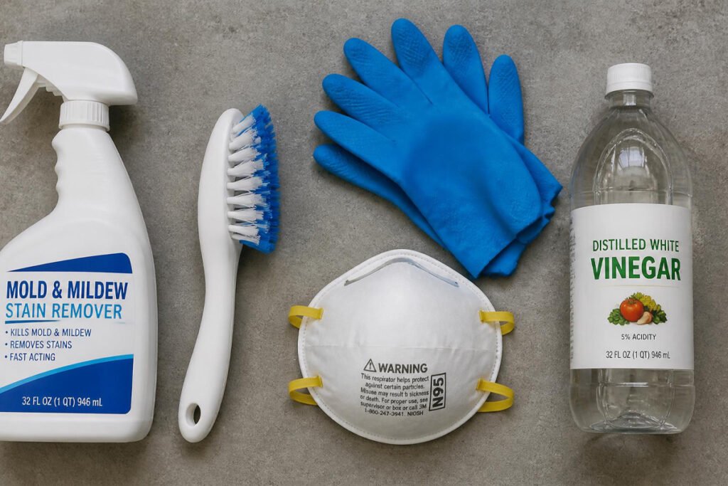 garage mold removal supplies gloves mask spray