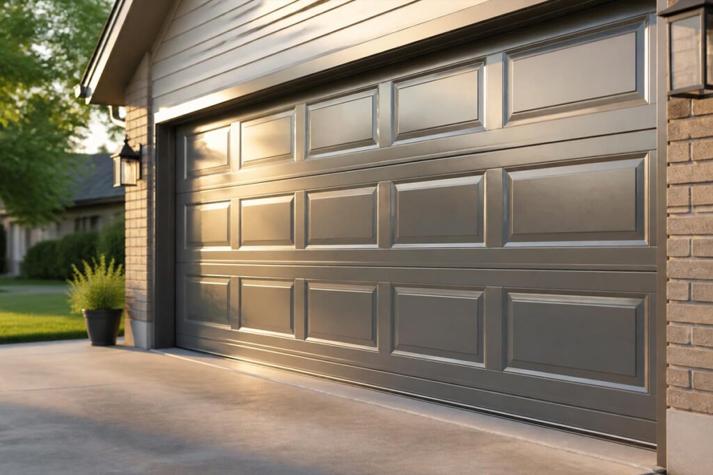 clean garage door shining after wash and wax