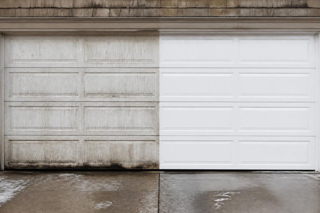 garage door before and after cleaning comparison