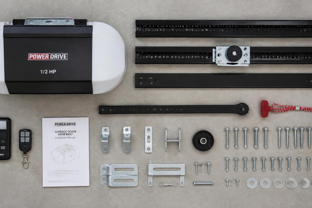 garage door opener kit with rail motor and remote unboxed